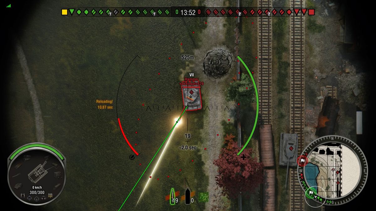 World of Tanks: Hammer Base (PlayStation 4) screenshot: View of a firing enemy Hammer tank from my artillery