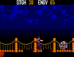 SpellCaster (SEGA Master System) screenshot: Kane stands on a broken bridge