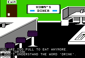 Crosscountry California (Apple II) screenshot: Drivers are not drinking, only eating