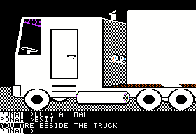 Crosscountry California (Apple II) screenshot: Beside your truck