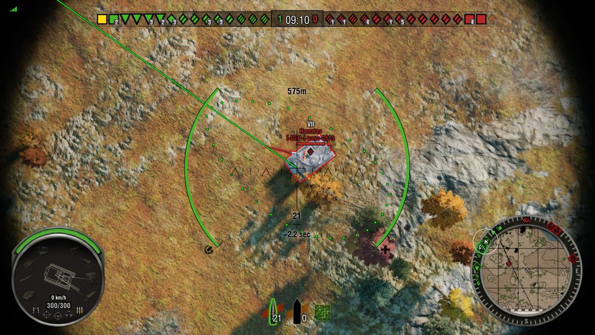 World of Tanks: Hammer Base (PlayStation 4) screenshot: Hitting a Hammer tank from the flank with artillery shell can yield tremendous damage