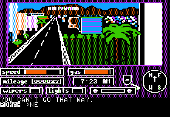 Crosscountry California (Apple II) screenshot: Approaching Hollywood