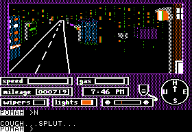Crosscountry California (Apple II) screenshot: The tank is empty in the night city