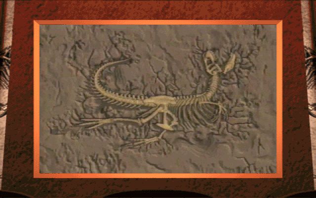 3-D Dinosaur Adventure (DOS) screenshot: The movies start with fossils