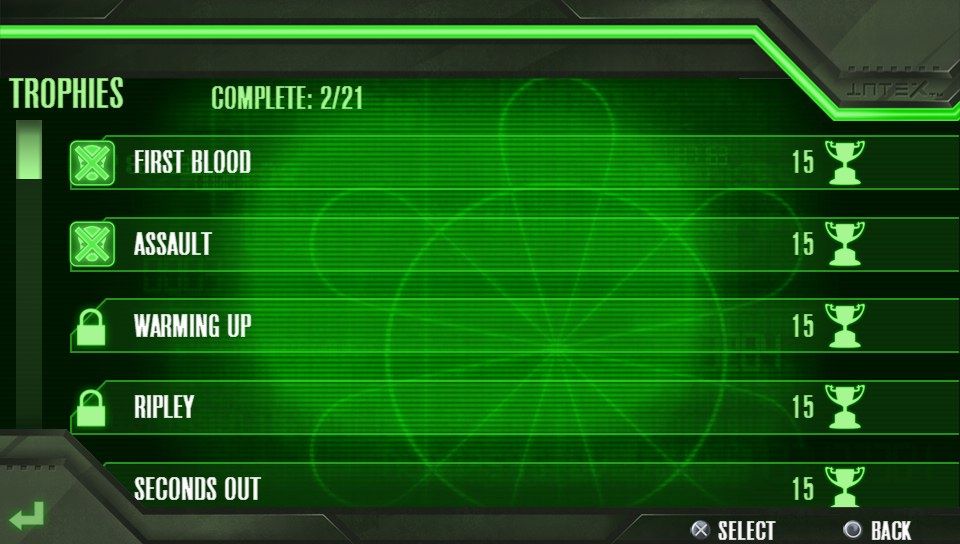 Alien Breed (PS Vita) screenshot: Trophies (Achievements)