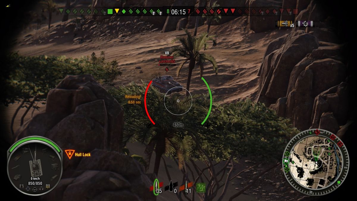 World of Tanks: Hammer Base (PlayStation 4) screenshot: Aiming at a distant enemy Hammer tank
