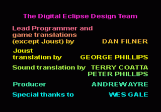 Williams Arcade Classics (Genesis) screenshot: Colorful Credits