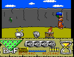 The Flintstones (SEGA Master System) screenshot: The brush is the green flying animal.