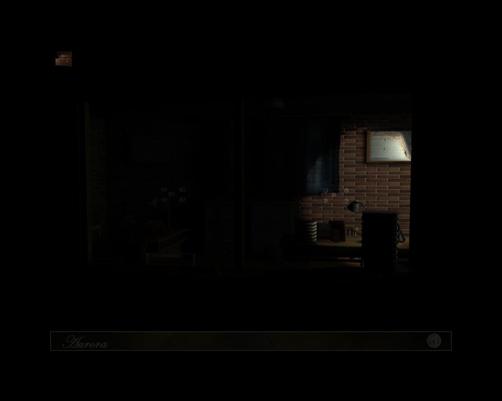 Aurora: The Secret Within (Windows) screenshot: While entering an office at night, the player can direct the cone of his flashlight via the mouse cursor.