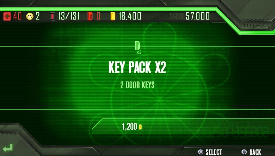 Alien Breed (PS Vita) screenshot: Buying a pack with two keys.