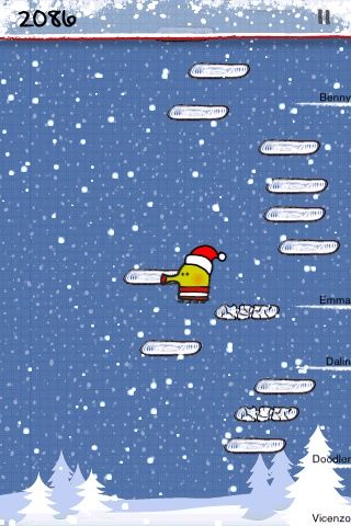 Doodle Jump (iPhone) screenshot: Those cracked plates won't hold me.