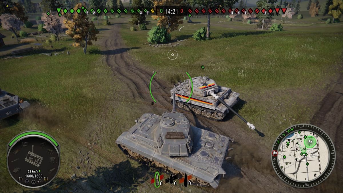 World of Tanks: Hammer Base (PlayStation 4) screenshot: Tiger I Hammer next to my Tiger II for comparison... it's good, but no match against Tiger II in direct approach