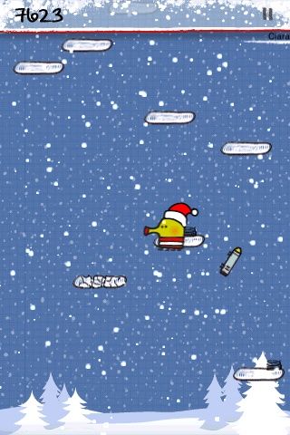 Doodle Jump (iPhone) screenshot: Used a jetpack to get to that spring.