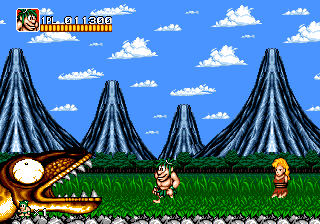 Joe & Mac: Caveman Ninja (Genesis) screenshot: Not so big now, eh?