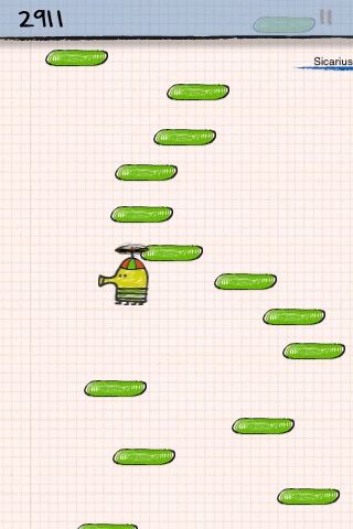 Doodle Jump (iPhone) screenshot: The jet pack of the "normal" level is this hat.