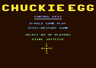 Chuckie Egg (Atari 8-bit) screenshot: Select the number of players.