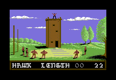 Blood 'n Guts (Commodore 64) screenshot: Getting ready for the Tower Jump