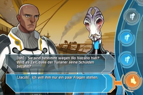 Mass Effect: Galaxy (iPhone) screenshot: The dialogues are multiple-choice just like in the main game.