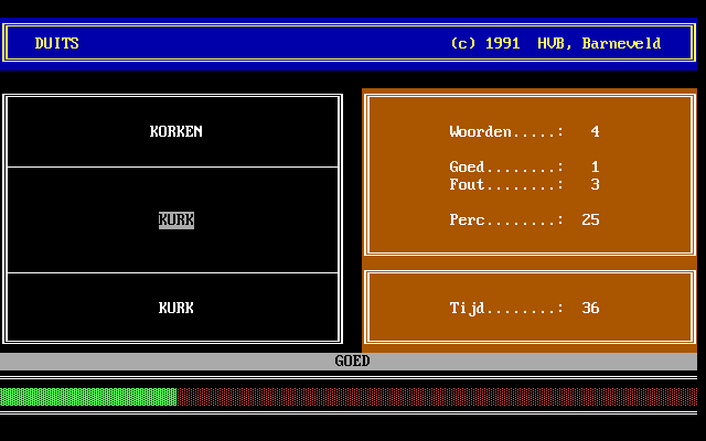 Duits (DOS) screenshot: 'Korken' does mean 'kurk'