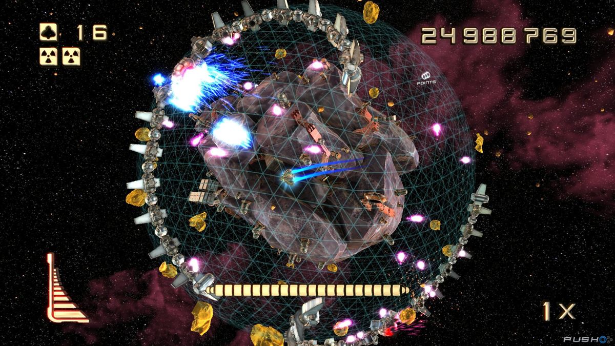 Super Stardust Ultra (PlayStation 4) screenshot: Heavy waves approaching.