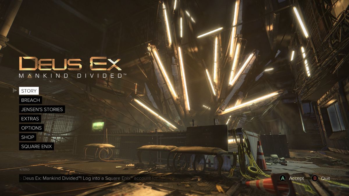 Deus Ex: Mankind Divided (Windows) screenshot: Main Menu