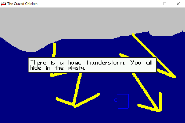 The Crazed Chicken (Windows) screenshot: Thunderstorm scares all