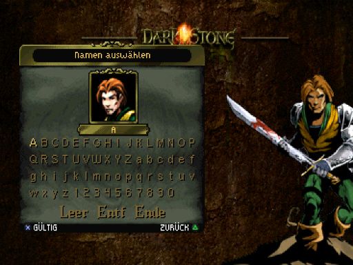 Darkstone (PlayStation) screenshot: Character naming