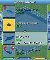 Zoo Tycoon 2: Marine Mania Mobile (J2ME) screenshot: Animal adoption menu.