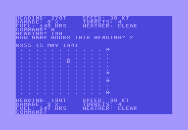North Atlantic Convoy Raider (Commodore 64) screenshot: 0335 May 15th early morning searching for convoy