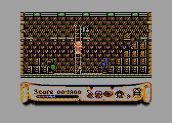 Black Lamp (Atari 8-bit) screenshot: Climbing a ladder