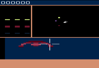 Star Trek: Strategic Operations Simulator (Atari 2600) screenshot: A Klingon fighter in sight