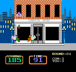 Urban Champion (NES) screenshot: Sustaining injury but avoiding flower pots