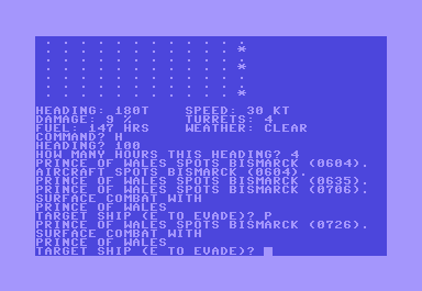 North Atlantic Convoy Raider (Commodore 64) screenshot: Evading Prince of Wales
