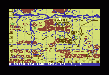 Dnieper River Line (Commodore 64) screenshot: We move our armor back to the airfield then the Russians bring armor to our old position
