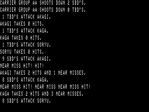 Midway Campaign (TRS-80) screenshot: Good strike with damage to JCarrier group