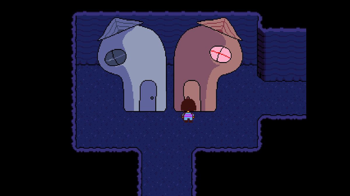 Undertale (Windows) screenshot: These households look incredibly tasty, like they're made of cake or something.