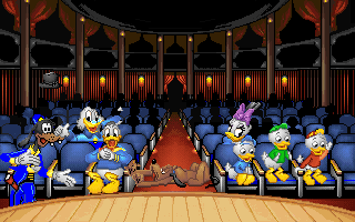 Mickey's Colors & Shapes (DOS) screenshot: Act 2 - The crowd of other Disney characters clap for the show