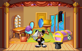 Mickey's Colors & Shapes (DOS) screenshot: As you press shape keys Mickey juggles more
