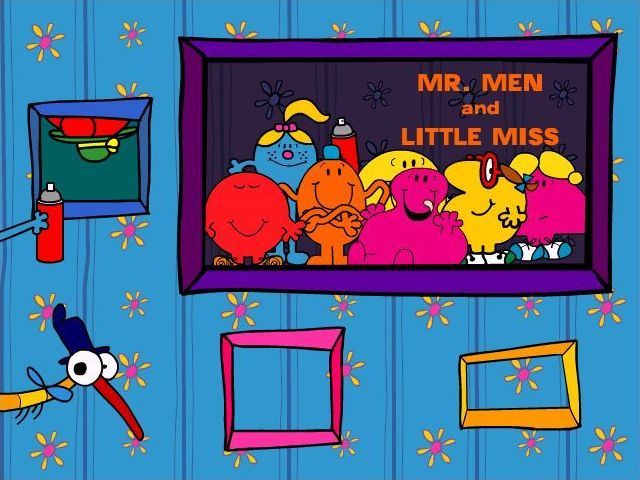 The Adventures of Mr. Greedy (Windows) screenshot: The game's generic animated title screen. The big black borders have been removed. The picture is eventually replaced with Mr Greedy's picture