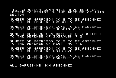 Dnieper River Line (Commodore PET/CBM) screenshot: Garrison of troops complete
