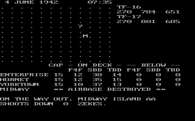 Midway Campaign (DOS) screenshot: Midway airbase destroyed
