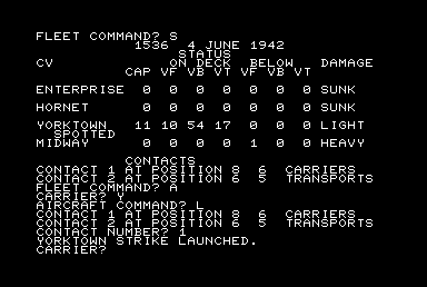 Midway Campaign (Commodore PET/CBM) screenshot: 1536 Yorktown large 4th strike