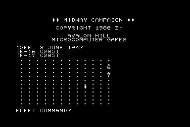 Midway Campaign (Commodore PET/CBM) screenshot: Title and Game start