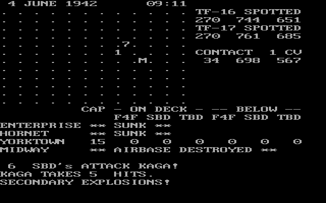 Midway Campaign (DOS) screenshot: Kaga damaged