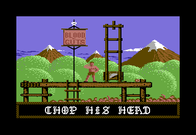 Blood 'n Guts (Commodore 64) screenshot: ...and has his head chopped off