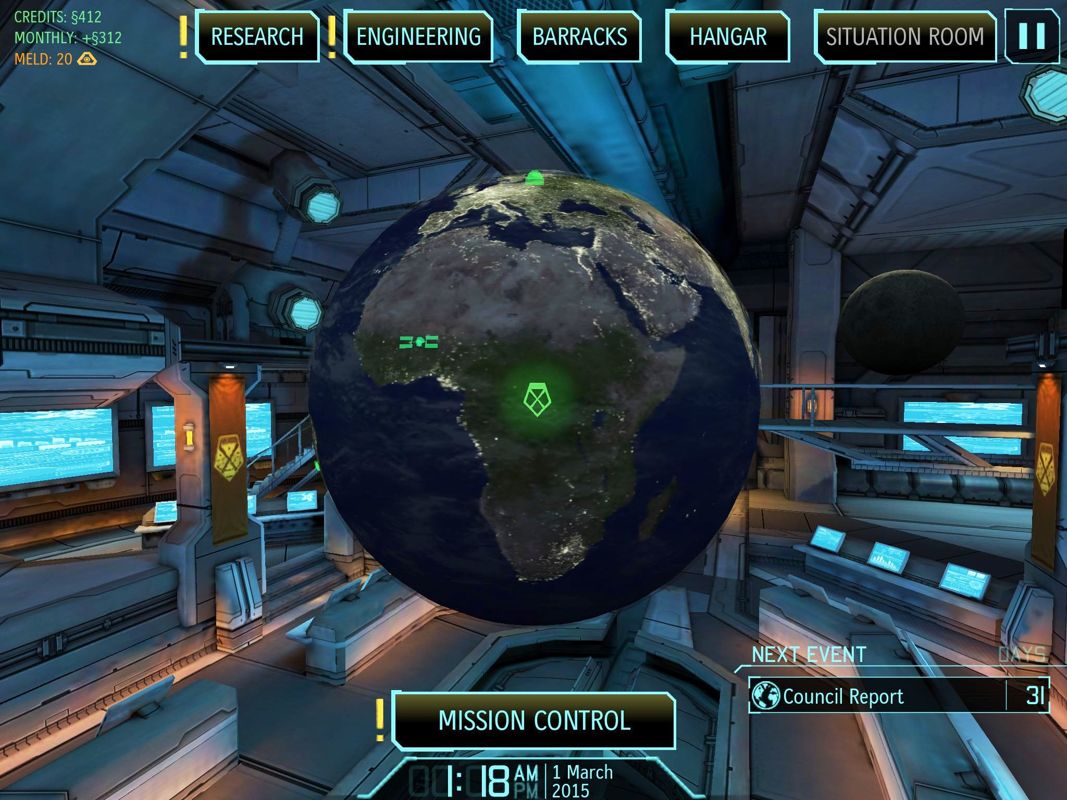 XCOM: Enemy Within (iPad) screenshot: Mission Control