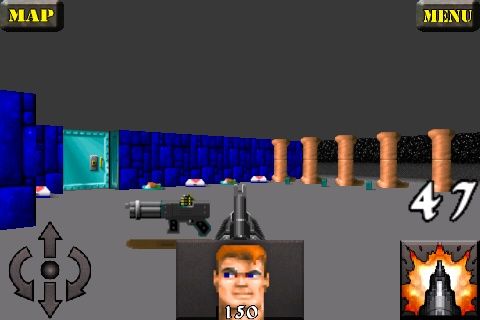 Wolfenstein 3D (iPhone) screenshot: The start of a custom map - looks like there are many enemies ahead.