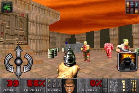 The Ultimate Doom (iPhone) screenshot: So many enemies and only a pistol available.