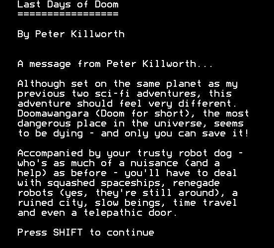 Last Days of Doom + Hezarin (BBC Micro) screenshot: Last Days of Doom: a short introduction