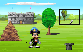 Mickey's Colors & Shapes (DOS) screenshot: Act 3 - Found the dog behind the square - but again he runs and hides